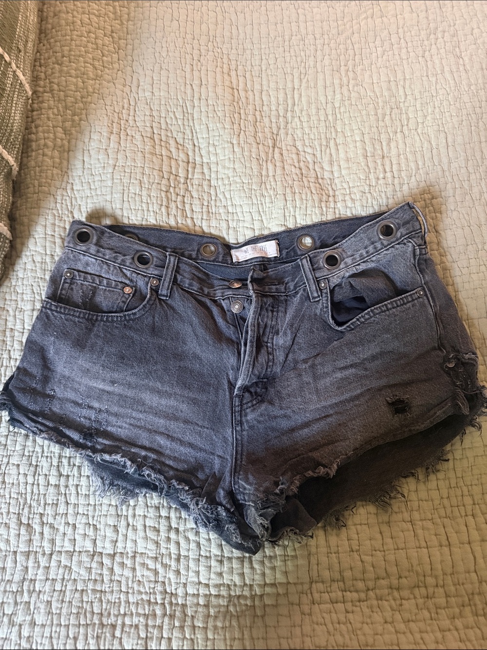 Free People Women's Black Distressed Denim Shorts